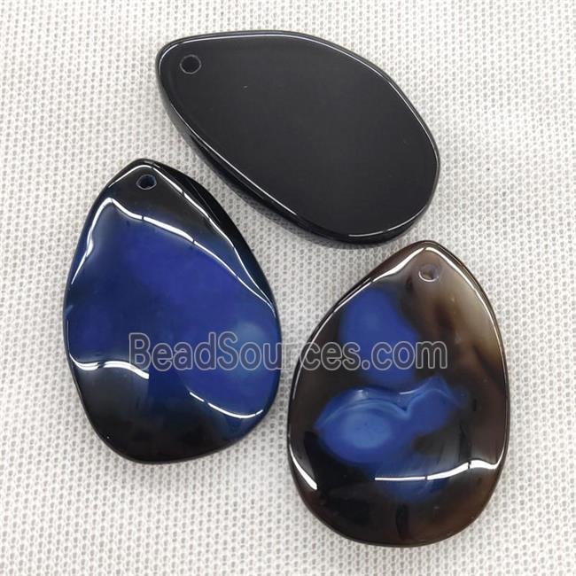 Natural Agate Teardrop Pendant Dye Blue