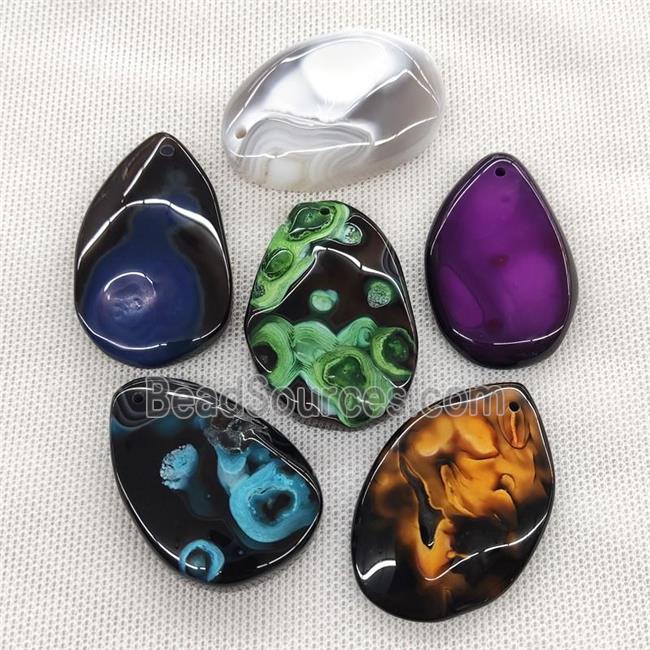 Natural Agate Teardrop Pendant Dye Mixed Color