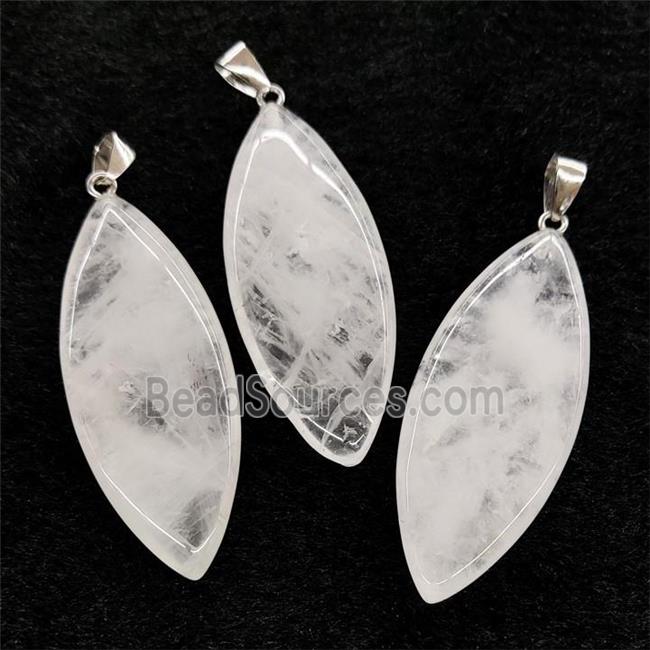 Natural White Crystal Quartz Leaf Pendant