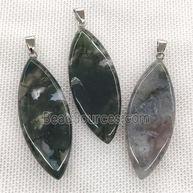 Natural Moss Agate Leaf Pendant Green