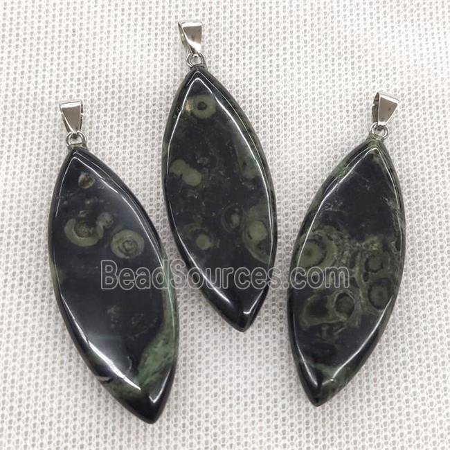 Natural Kambaba Jasper Leaf Pendant Green