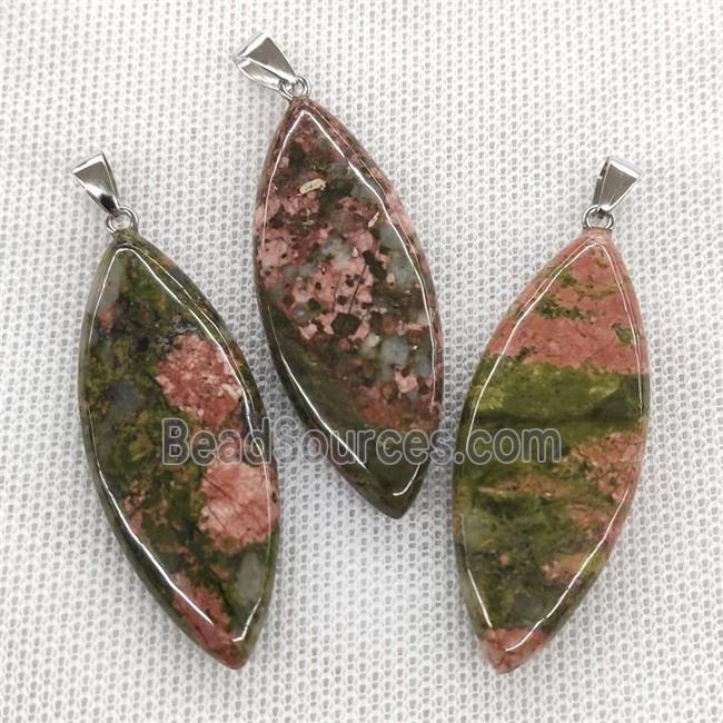 Natural Unakite Leaf Pendant