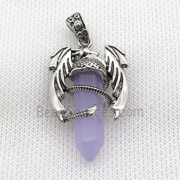 Alloy Dragon Pendant Pave Puruple Crystal Glass Antique Silver