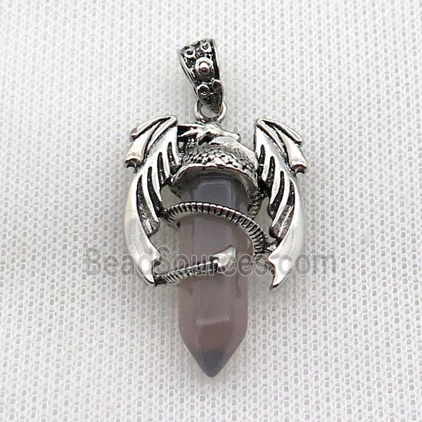 Alloy Dragon Pendant Pave Gray Agate Antique Silver