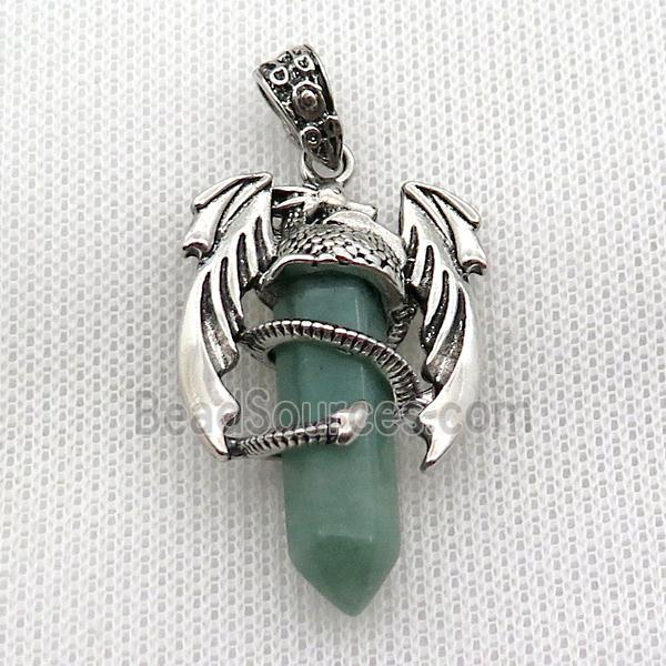 Alloy Dragon Pendant Pave Green Aventurine Antique Silver