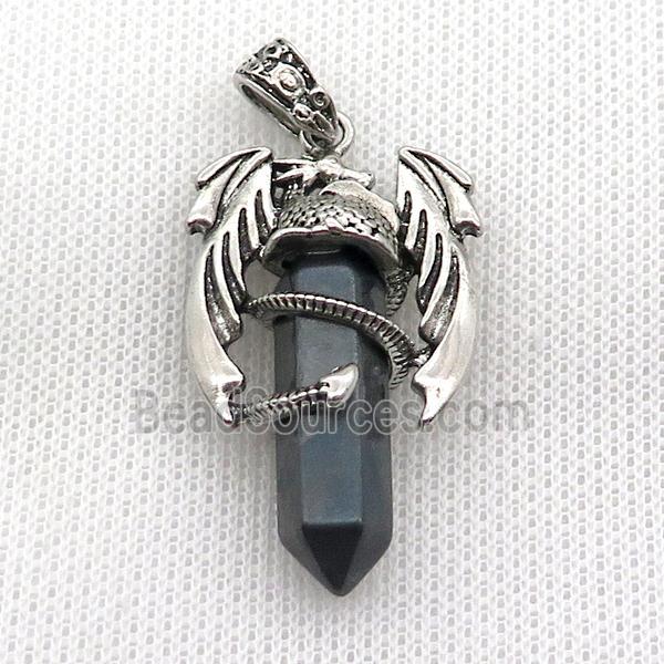 Alloy Dragon Pendant Pave Black Hematite Antique Silver