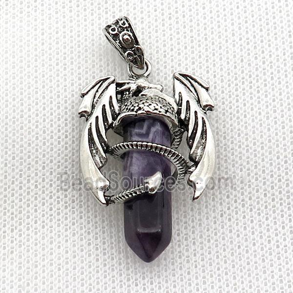 Alloy Dragon Pendant Pave Amethyst Antique Silver