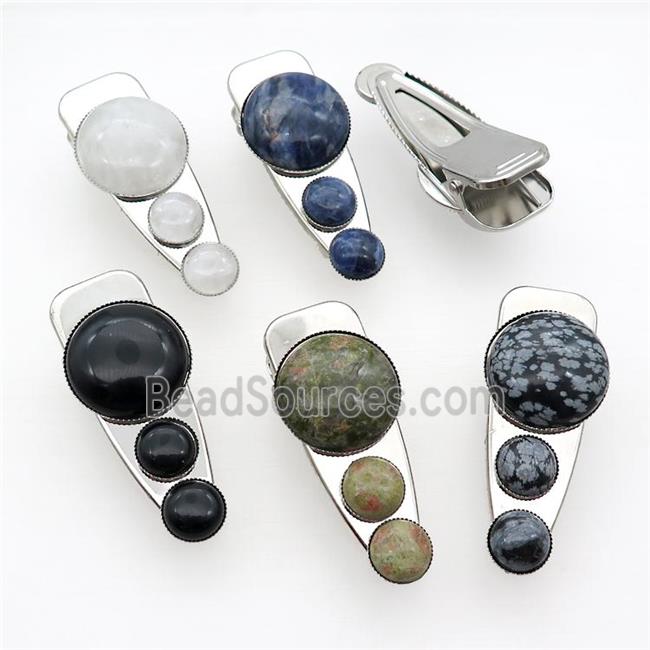 Copper Hair Clips Pave Gemstone Platinum Plated Mixed