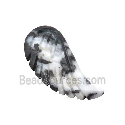 Black White Zebra Jasper Angel Wings Pendant