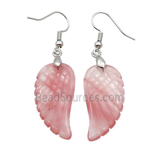 Red Synthetic Quartz Angel Wings Hook Earring