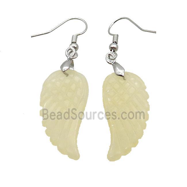 Natural Yellow Honey Jade Angel Wings Hook Earring