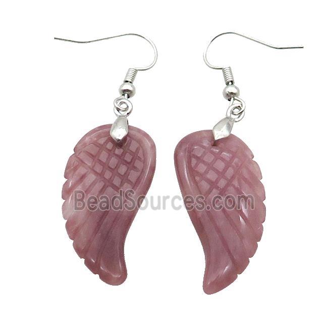 Pink Chinese Rhodonite Angel Wings Hook Earring Pink