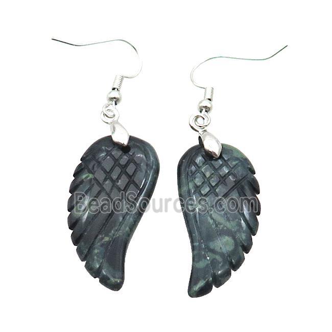 Green Kambaba Jasper Angel Wings Hook Earring