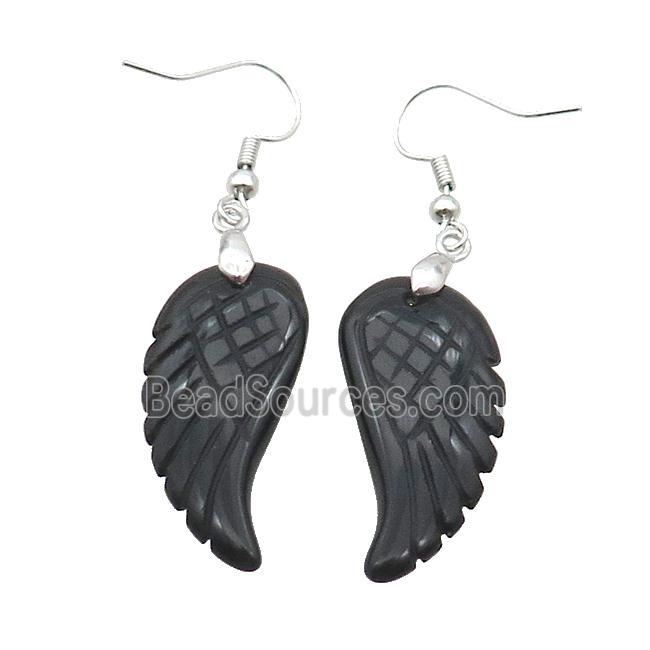 Black Onyx Agate Angel Wings Hook Earring