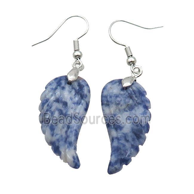 Blue Dalmatian Jasper Angel Wings Hook Earring