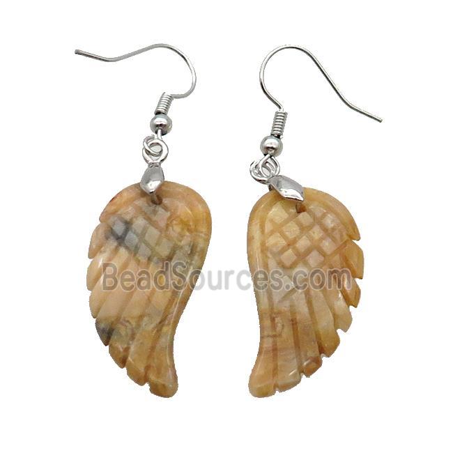 Yellow Crazy Agate Angel Wings Hook Earring