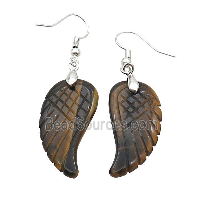 Natural Tiger Eye Stone Angel Wings Hook Earring