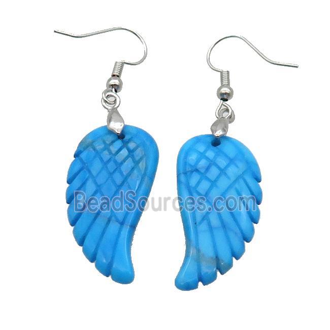 Blue Dye Crazy Agate Angel Wings Hook Earring