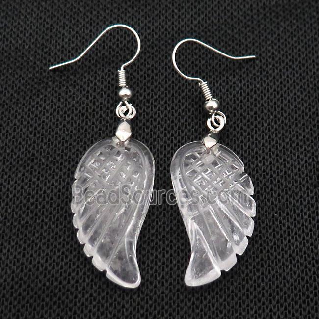 Clear Quartz Angel Wings Hook Earring