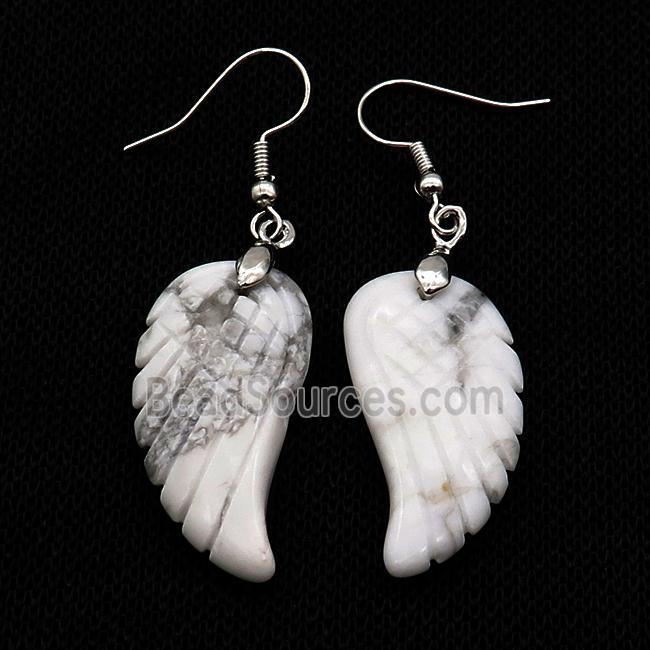 White Howlite Turquoise Angel Wings Hook Earring