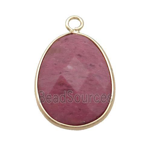 Pink Wood Lace Jasper Teardrop Pendant Gold Plated