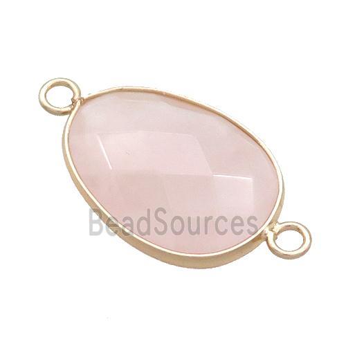 Pink Rose Quartz Teardrop Connector Gold Plated