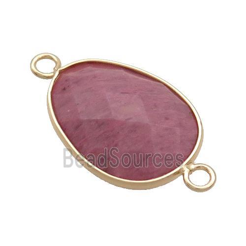 Pink Wood Lace Jasper Teardrop Connector Gold Plated