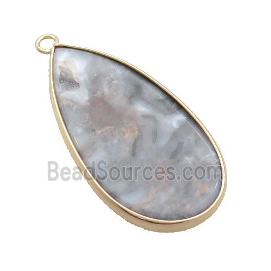 Ocean Agate Teardrop Pendant Gold Plated