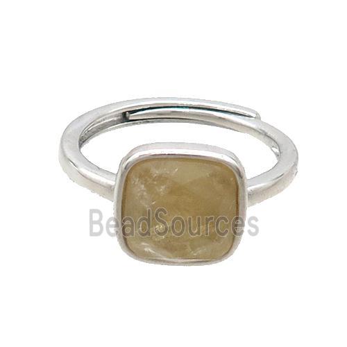 Copper Ring Pave Citrine Square Adjustable Platinum Plated