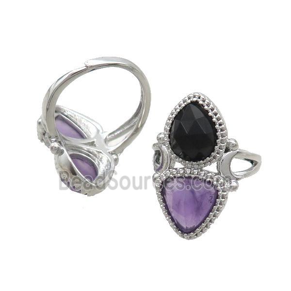 Copper Ring Pave Amethyst Onyx Adjustable Platinum Plated