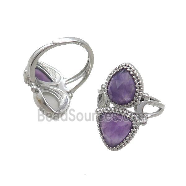 Copper Ring Pave Amethyst Adjustable Platinum Plated