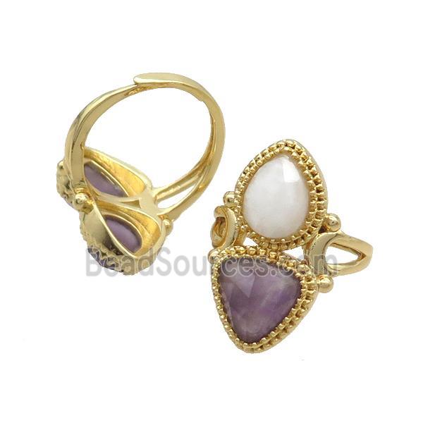 Copper Ring Pave Amethyst Moonstone Adjustable Gold Plated