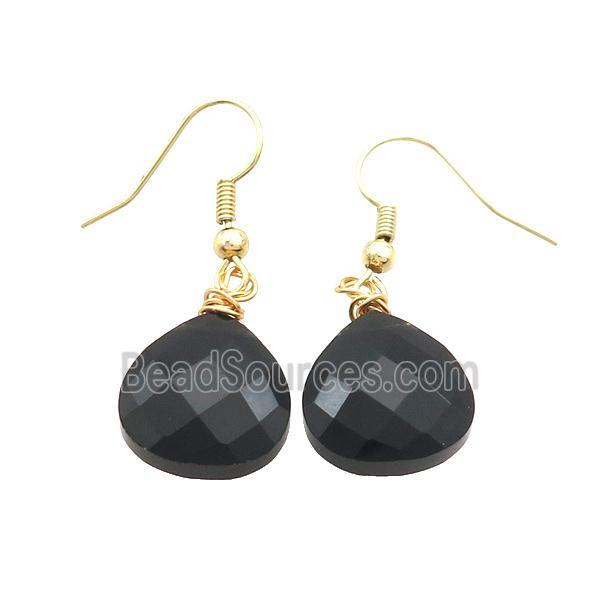 Black Onyx Agate Copper Hook Earrings Teardrop Gold Plated