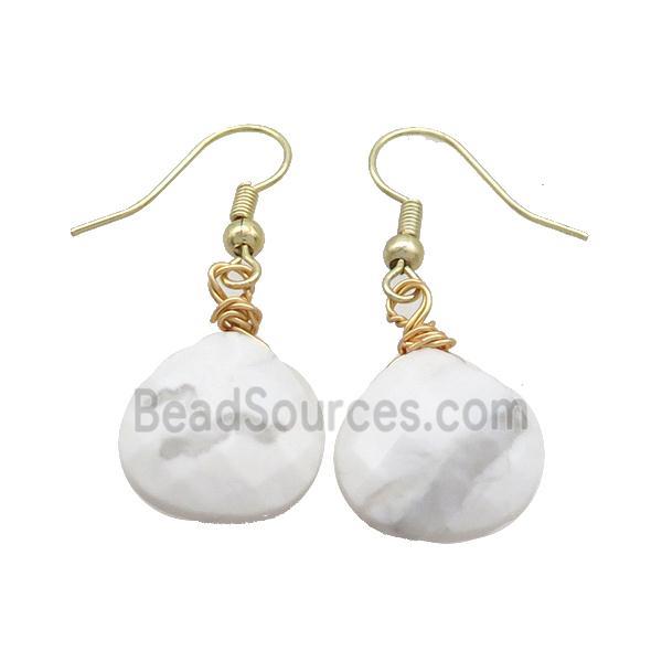 White Howlite Turquoise Copper Hook Earrings Teardrop Gold Plated