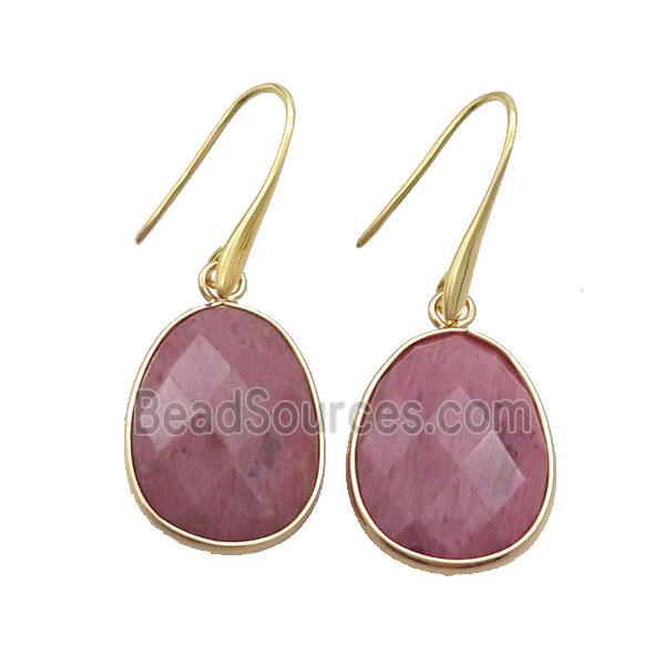 Pink Wood Lace Jasper Copper Hook Earrings Teardrop Gold Plated