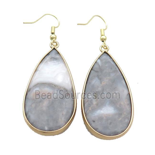 Ocean Agate Copper Hook Earrings Teardrop Gold Plated