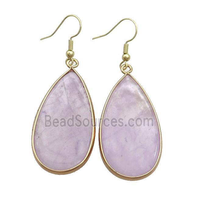 Lt.Purple Amethyst Copper Hook Earrings Teardrop Gold Plated