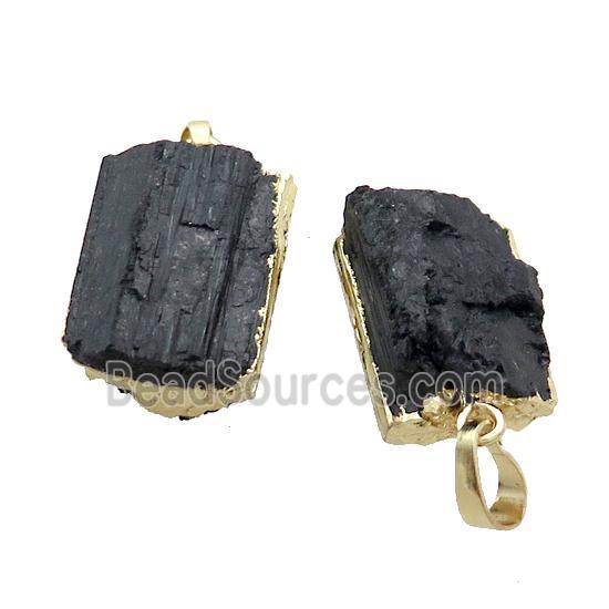 Natural Black Tourmaline Pendant Freeform Gold Plated