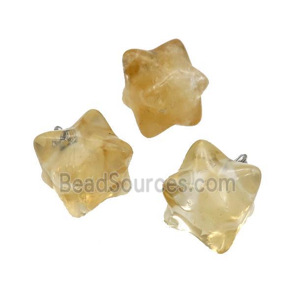 Natural Yellow Citrine Merkaba Star Cube Pendant