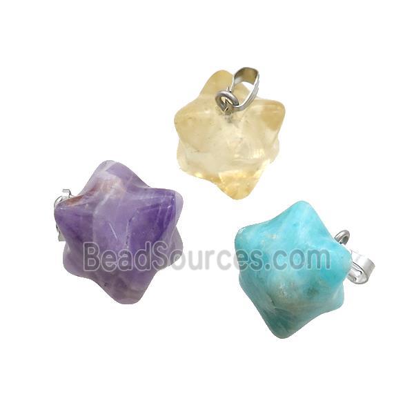 Natural Gemstone Merkaba Star Cube Pendant Mixed