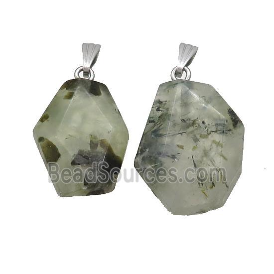 Natural Green Prehnite Slice Pendant Freeform