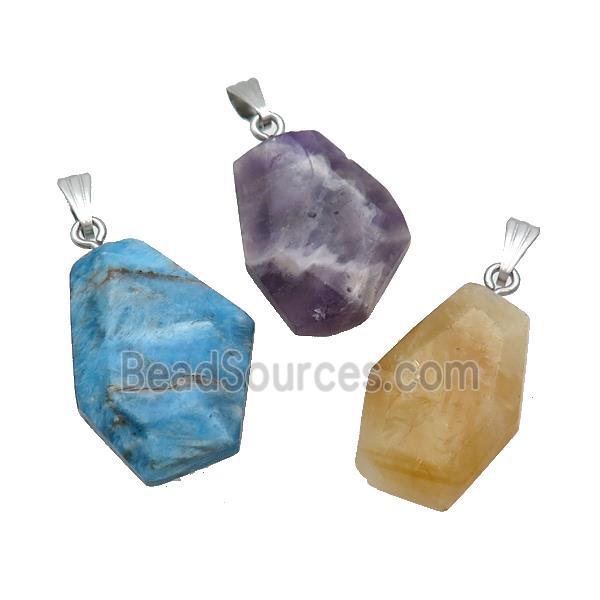 Natural Gemstone Slice Pendant Flat Slab Freeform Mixed