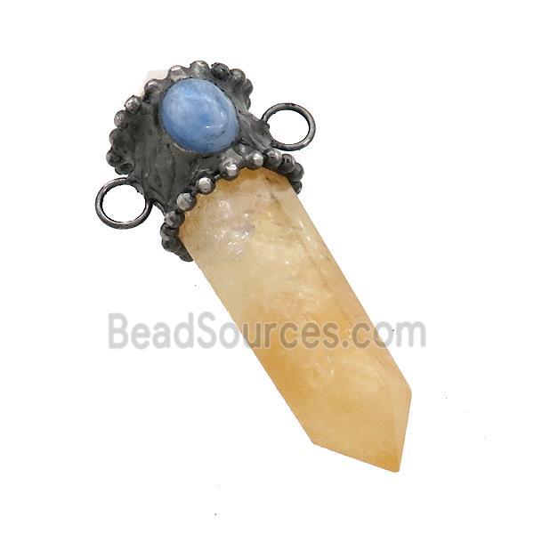 Natural Yellow Citrine Bullet Pendant Kyanite 2loops