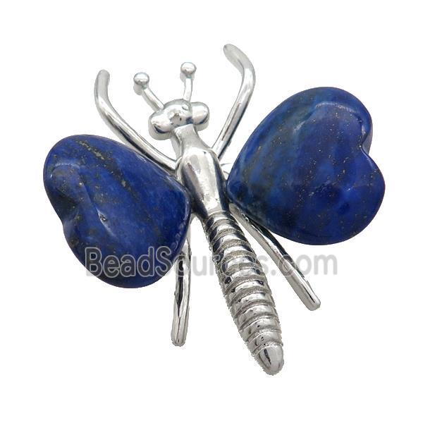 Blue Lapis Lazuli Pave Butterfly Pendant Alloy Platinum Plated