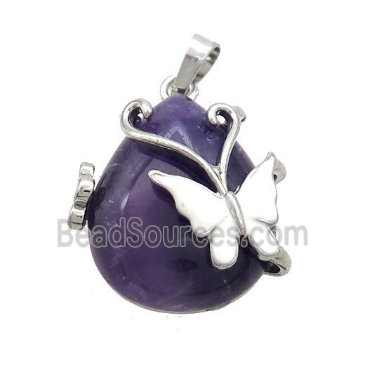 Purple Amethyst Teardrop Pendant Alloy Platinum Plated