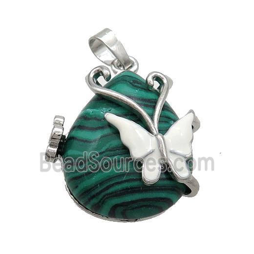 Synthetic Green Malachite Teardrop Pendant Alloy Platinum Plated