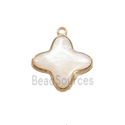 White MOP Shell Clover Pendant Gold Plated