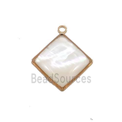 White MOP Shell Square Pendant Gold Plated