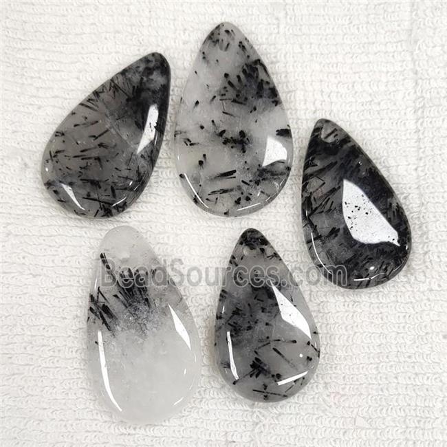 Natural Black Rutilated Quartz Pendant Teardrop