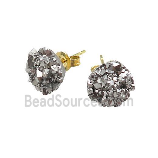 Silver Druzy Quartz Stud Earrings Gold Plated